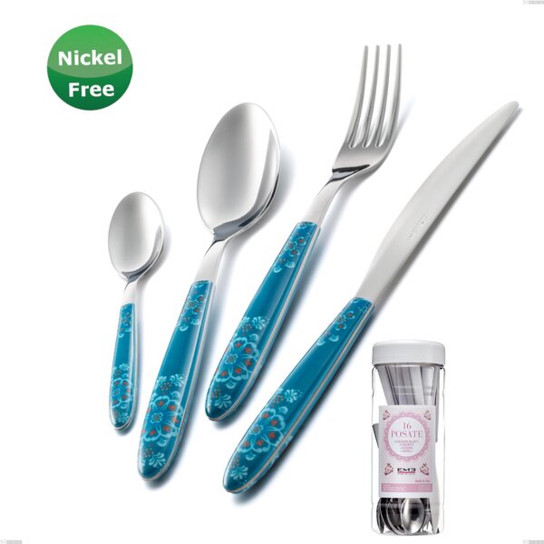 French Jar Packaging Vero Trinacria Verde 31, 16 Pieces Cutlery Set, Stainless Steel 18/0