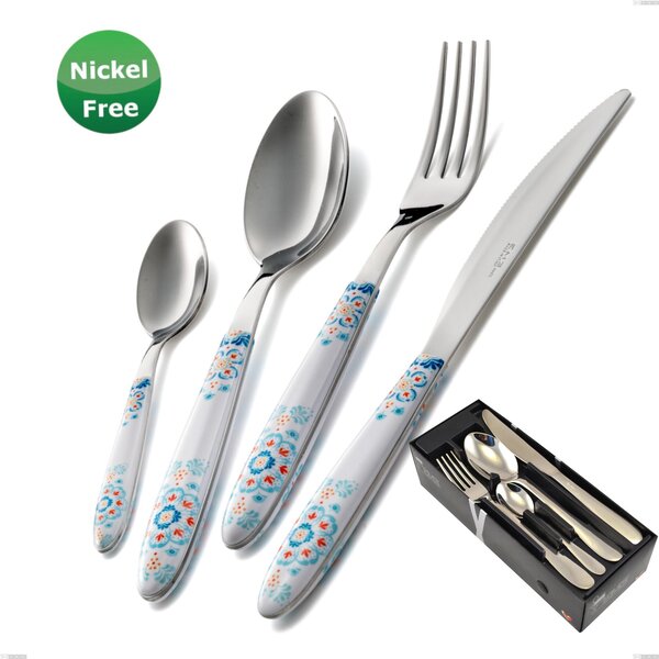 Vero Trinacria Bianco 19 Cutlery Set 24 Pieces in Space-Saving Packaging, Stainless Steel 18/0
