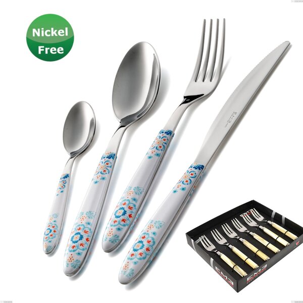 Showcase Pack of 6 Dessert Forks Vero Trinacria Bianco 19, Stainless Steel 18/0