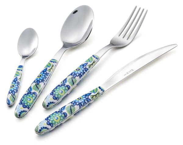 VERO TROPICAL BLUE Coloured Cutlery Set 24 Pieces for 6 Table Settings 18/C in Display Box