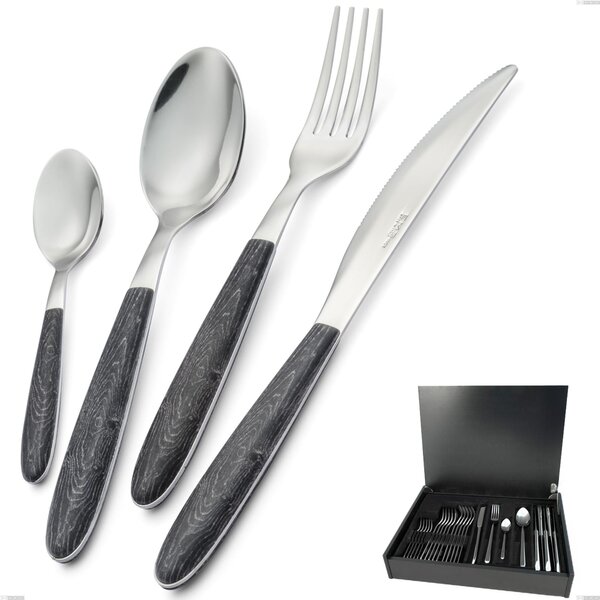 24-Piece Cutlery Set in Real Wenge Wood Case, 18.0 Nickel-Free Steel, PBT Handle with Polished Steel Sublimation, Name: Vero Wenge