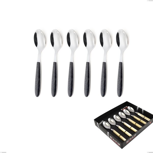 Showcase Pack 6 Pieces Vero Wenge Coffee Spoon, 18.0 Nickel Free Steel, PBT Handle with Sublimated Polished Steel