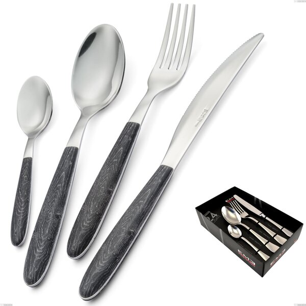 24-Piece Vero Wenge Cutlery Set in Display Case, 18.0 Nickel-Free Steel, PBT Sublimated Polished Steel Handle