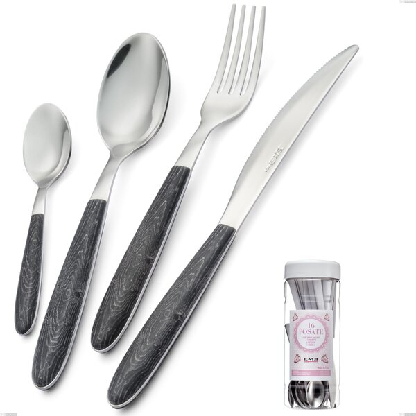 French Jar Package 16 Pieces Vero Wenge Cutlery, 18.0 Nickel Free Steel, PBT Sublimated Handle Polished Steel