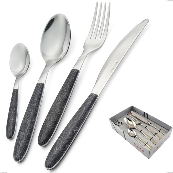 16-piece Vero Wenge cutlery set in display case, 18.0 stainless steel nickel free, PBT sublimated handle with polished steel