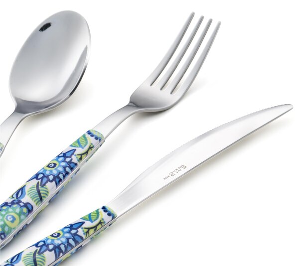 VERO TROPICAL BLUE Coloured Cutlery Set 24 Pieces for 6 Table Settings 18/C in Display Box