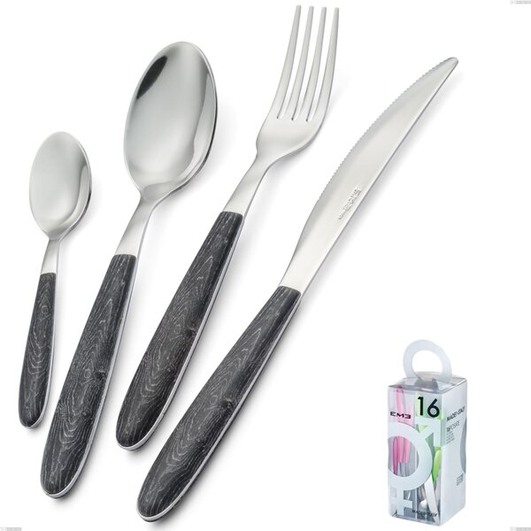 You&Me 16 Pieces True Wenge, 18.0 Stainless Steel Nickel Free, Sublimated PBT Handle Polished Steel Cutlery Set