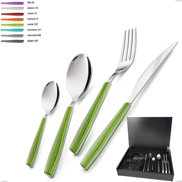 Wave 24 Piece Cutlery Set in Wooden Case, 18/C (AISI430), 2 mm Thickness