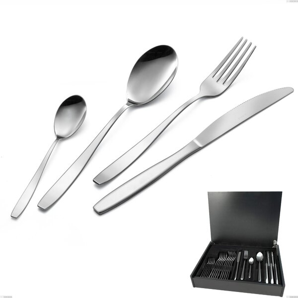 Wind 24-piece cutlery set in wooden case, economical knife, 18/0 Stainless Steel Nickel Free, 2 mm thickness