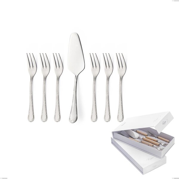 Set of 7 Dessert Cutlery, Small Forks and Dessert Spatula Luigi XVI in Book-Style Box, Stainless Steel 18.10 (AISI304), Thickness 3.00 mm