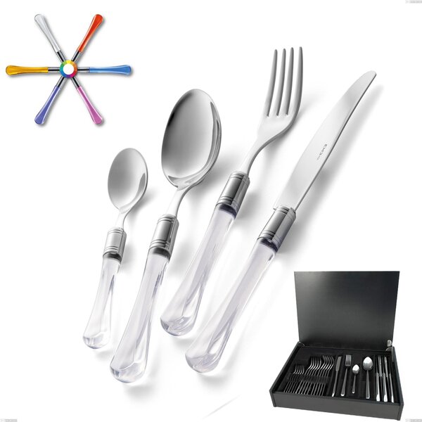 Sapphire 24-piece cutlery set in wooden case, (18.10 AISI 304 stainless steel), methacrylate handle: Sapphire