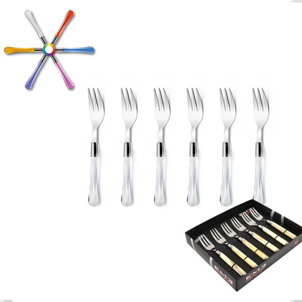 Showcase Pack of 6 Saffiro Dessert Forks, (18.10 aisi304 Stainless Steel), Acrylic Handle