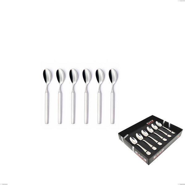 Set of 6 Zeus Inox Moka Spoons in Display Box, Polished Forged Stainless Steel 18/10 (AISI 304)