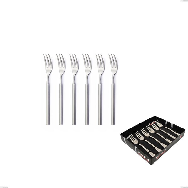 Zeus Inox Set of 6 Dessert Forks in Showcase Packaging, Polished Forged Steel 18/10 (AISI 304)