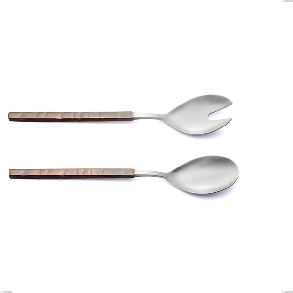 Zeus Fire Salad Serving Set, Forged 18/10 Stainless Steel (AISI 304) - Length 240 mm, Hammered and Burnished Handle