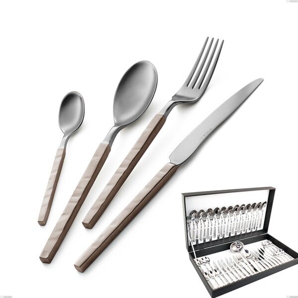 Zeus Fire 51-Piece Cutlery Set in Canteen Box, Forged 18/10 Stainless Steel (AISI 304), 12 Place Settings Plus 3 Hammered Burnished Handle Pieces