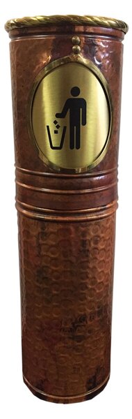Hand-hammered Copper and Burl Wood Waste Bin 25x25xh65 cm with Brass Grid