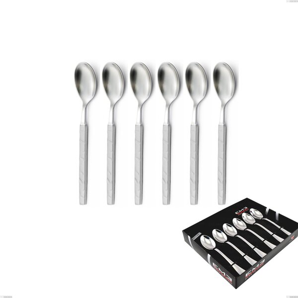 Set of 6 Zeus ICE Coffee Spoons in Display Box, 18/10 Hammered Sandblasted Forged Stainless Steel, 4 mm Thickness, Forged