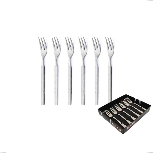 Set of 6 Zeus ICE Dessert Forks in Display Box, 18/10 Sandblasted Hammered Forged Stainless Steel, 4 mm Thickness, Forged