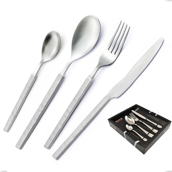 Zeus ICE 24 Piece Cutlery Set in Display Box, Sandblasted Hammered Forged 18/10 Stainless Steel, 4 mm Thickness, Forged
