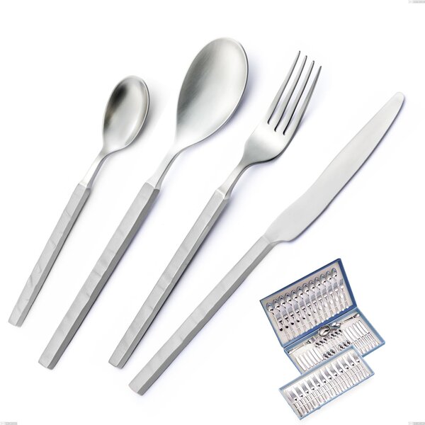 75-Piece Zeus ICE Cutlery Set in Gift Case, 18/10 Sandblasted Hammered Forged Stainless Steel, 4 mm Thickness, Forged