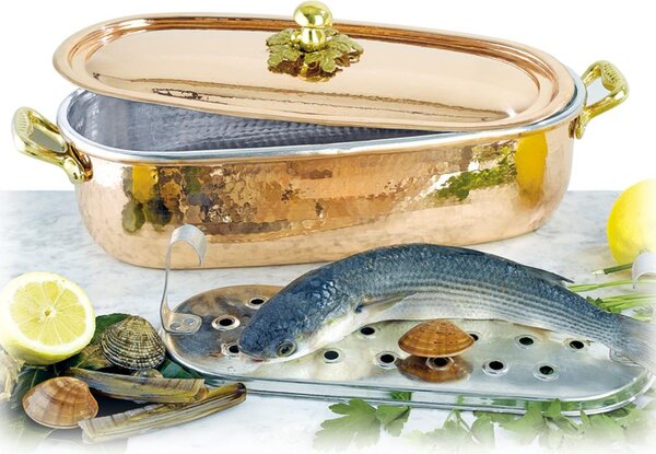 Solid Copper Fish Poacher with Lid 44x20 cm 5 mm with Grill from Michaels Range