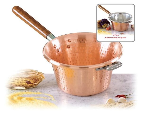 Solid Copper Smooth Saucepan with Wooden Handle � 32 cm, Internal and External Copper - Traditional Line