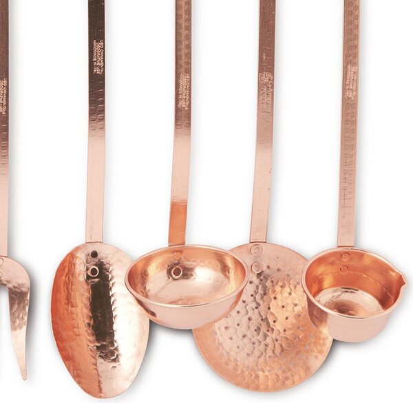 Hammered Copper Finish Ladle Set 6 Pieces with Copper Wall Hook - home line