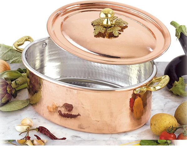 Oval Casserole Dish 31x22 with Lid in Solid Copper 5 mm from Michaels Range