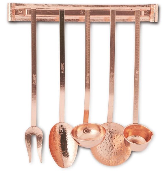 Hammered Copper Finish Ladle Set 6 Pieces with Copper Wall Hook - home line