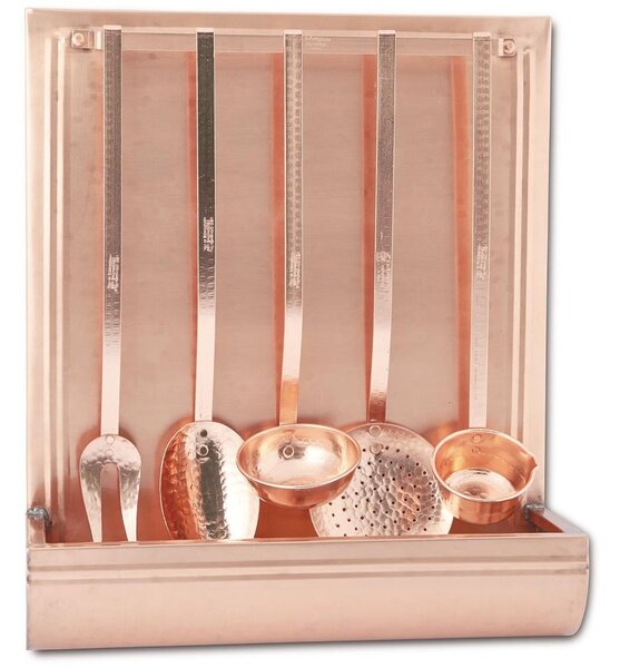 Copper Utensil Holder 45x60 cm Hammered Finish with 5 Copper Utensils - home line