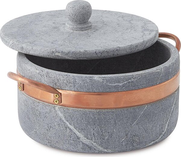 Soapstone Casserole Dish 27xh14.5 cm - 6.00 LT 2 Handles with Lid and Copper Rim Ideal for Cooking: Stews, Braised Dishes, Roasts
