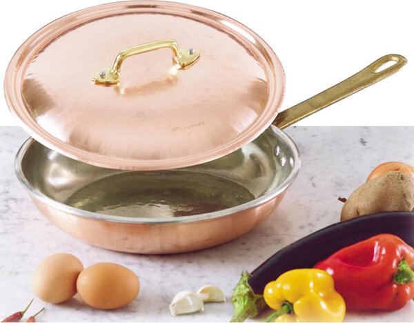 Frying Pan with 1 Handle � 20xh5 cm - 1.35 lt Made of Solid Smooth Copper, Hand-Tinned with Thickness Over 1 mm Traditional Line