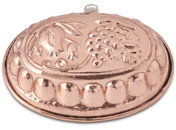 Oval Hammered Copper Cake Tin with Grape Decoration 30x21xh7.5 cm - Hand-Hammered Copper, home line