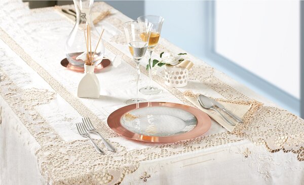 Handmade Polished Copper Placemat Smooth Without Border �31 cm, Polished Copper Finish with Tinned Interior, Linea Tavola