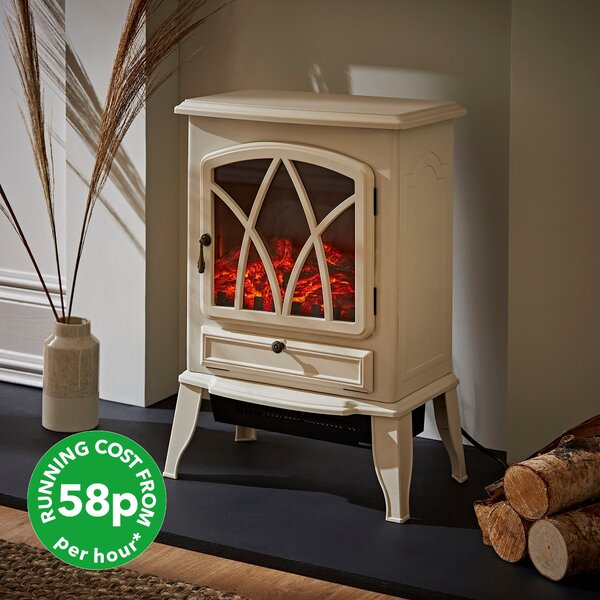 Dunelm White Traditional Small Electric Stove Heater, Size: 55cm X 29.5cm X 42cm White