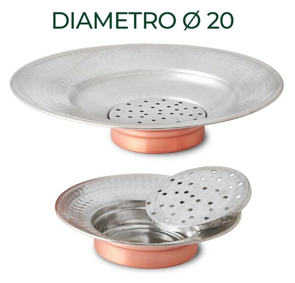 Copper Deep Fryer with Collector to Drain Oil and Fat from Fried Foods 20 xh6 cm - Made of Hand-Hammered Copper in Italy, Traditional Line