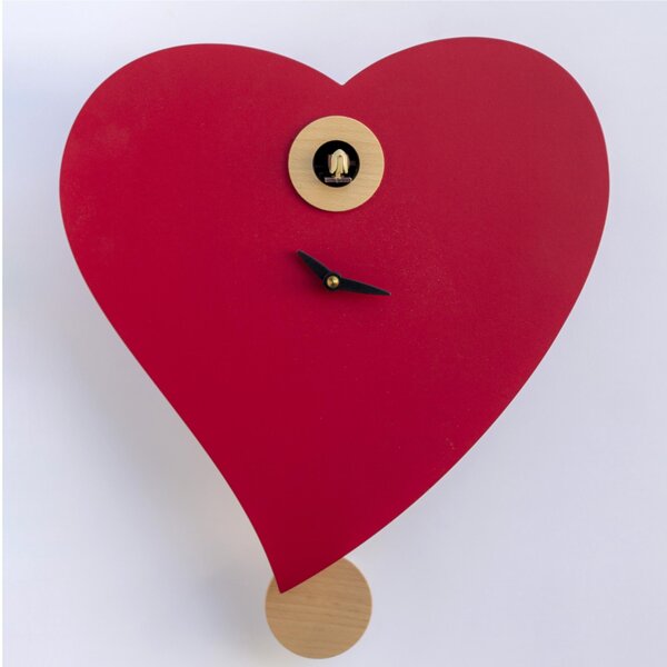 Modern Cuckoo Pendulum Clock Pirondini Red Heart 33x10xh44 cm Kitchen Living Room