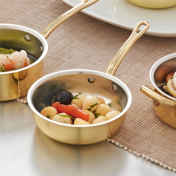 Brass One-Handle Frying Pan from the Pepite D'oro Mignon Line, Diameter 14xh4.5 cm - 0.70 lt, Made of Smooth and Polished Solid Brass