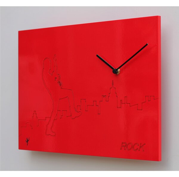 Rectangular Rock Cuckoo Wall Clock in Red MDF 40xh27 cm with 3.5 cm Thickness