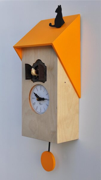 VICENZA Yellow Cuckoo Clock 17x12xh37 cm Natural Birch Wood Case and Yellow Lacquered Roof