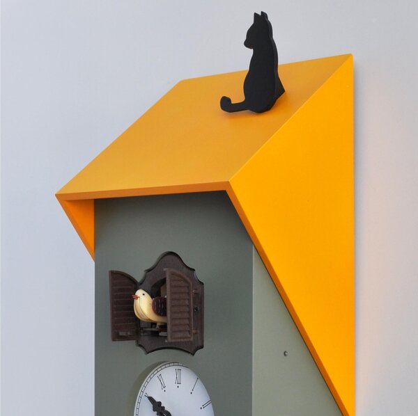 VICENZA Yellow Cuckoo Clock 17x12xh37 cm Grey Cement Lacquered MDF Case Natural Lacquered Roof (RAL 7033) Yellow