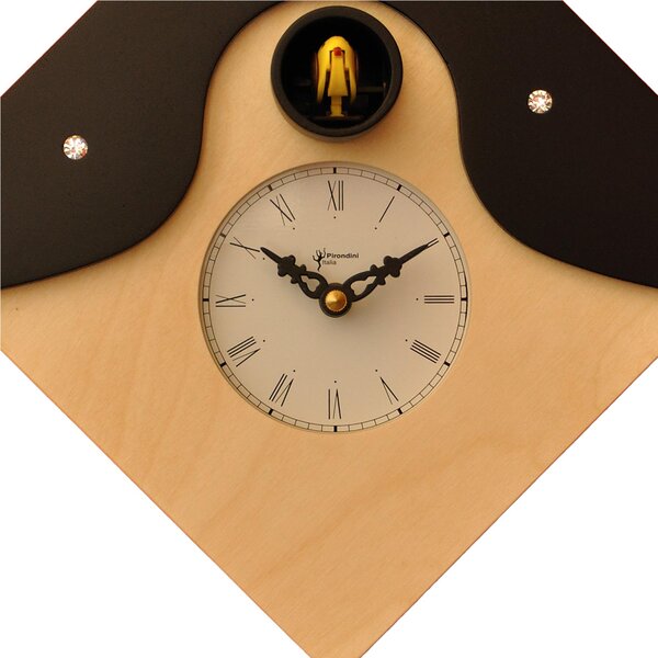 Cuckoo Clock Otranto 34x12xh34 cm, Clock Crafted with Fine Wood Inlays, Natural Birch Case with Rhinestones and Orange Roof