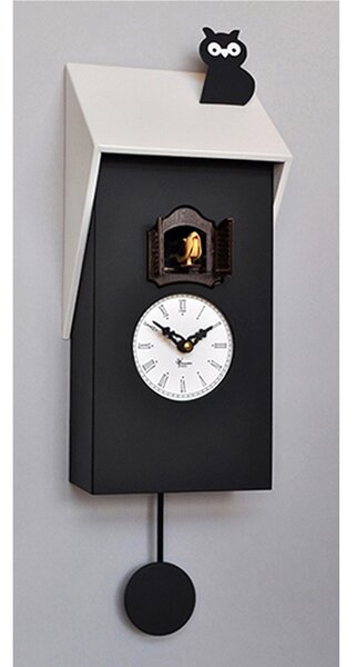 Cuckoo Clock VICENZA Owl Black 17x12xh37 cm with Natural Lacquered MDF Case and White Roof