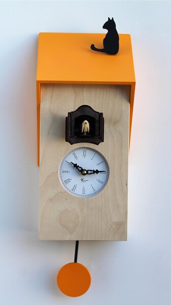 VICENZA Yellow Cuckoo Clock 17x12xh37 cm Natural Birch Wood Case and Yellow Lacquered Roof