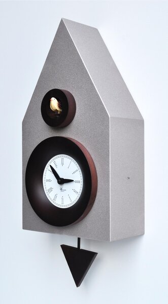 Dark Cuckoo Pendulum Clock 20x12xh40 cm made with Lacquered MDF with Turned Details in Solid Beech, Silver Aluminium Colour