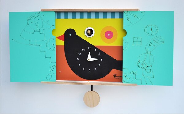 Wall Cuckoo Clock IL CUCU' DEL RE_MERLO 30-50x12xh22 cm, Foldable Lacquered MDF Case, Made in Italy Colour