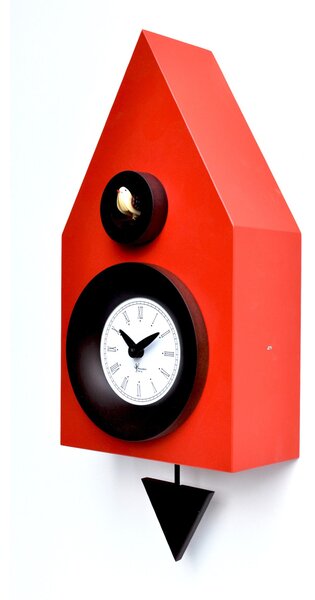 Dark Cuckoo Pendulum Clock 20x12xh40 cm Made with Lacquered MDF with Solid Beech Turned Details in Red Colour