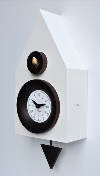 Dark Cuckoo Pendulum Clock 20x12xh40 cm made with lacquered MDF with solid beech turned details in white