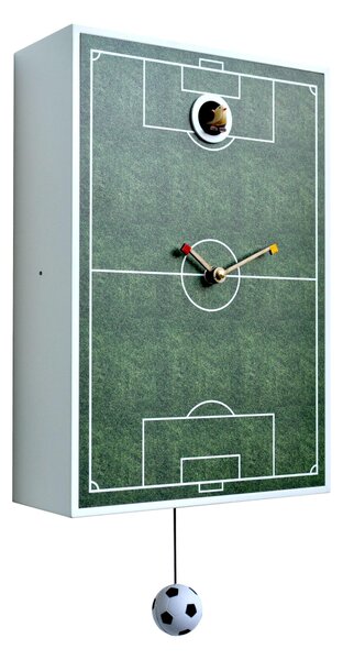 Football Stadium Cuckoo Wall Clock with Lacquered MDF Case, Green Background, Dimensions 24x10x34 cm